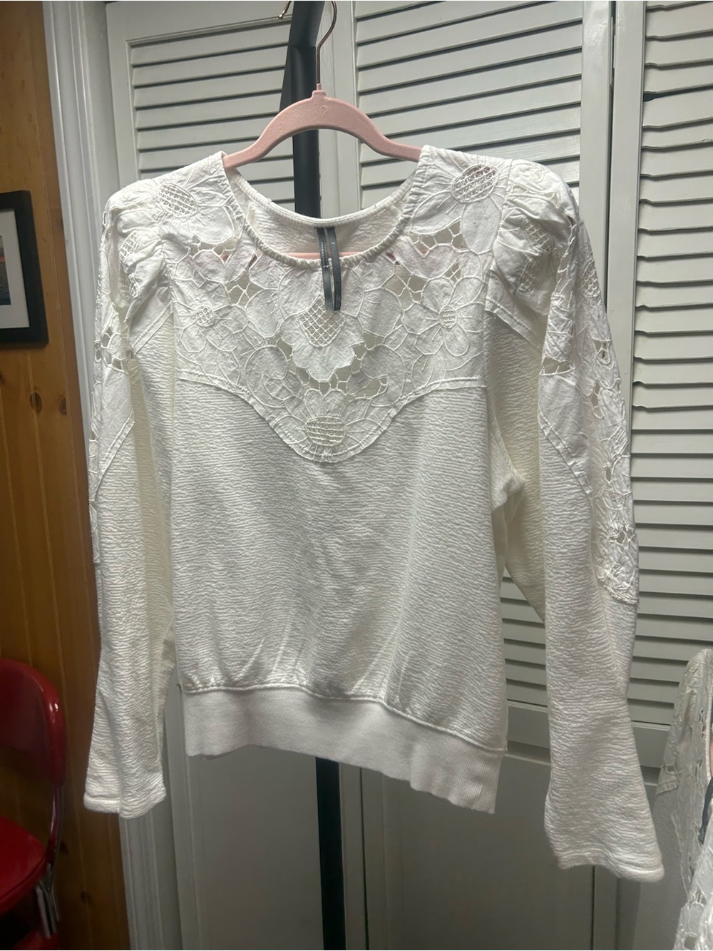 Nwot Anthropologie Ivory Lace-Yoke Pullover Sweatshirt